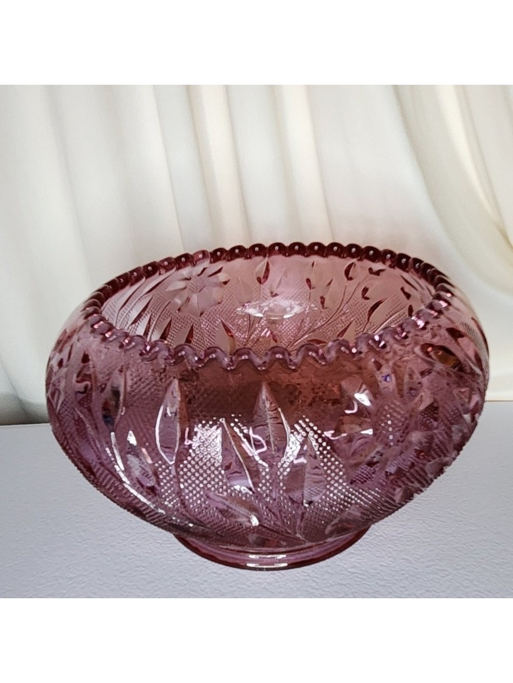 Fenton Pink/Purple Cut Glass Candle Bowl